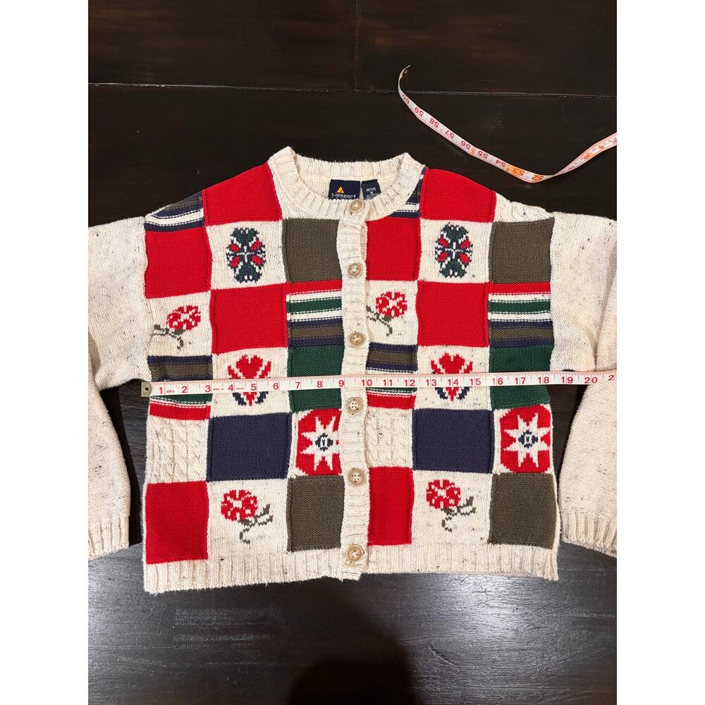 Vintage 90s LizSport Patchwork "Grandma" Cottagecore Cardigan Sweater - Picture 3 of 5